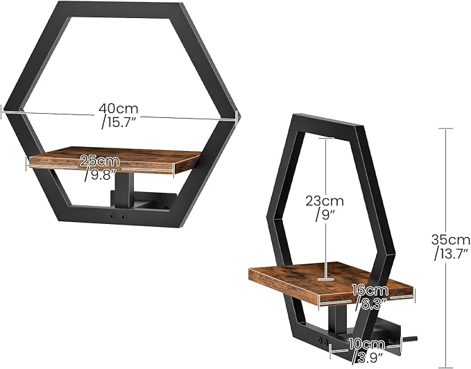 CHOEZON Wall Planters for Indoor Plants Set of 2, Wall Plant Holder, Floating Shelves for Living Room, Bedroom, Kitchen, Home Office, Rustic Brown and Black TBJ40P2BF