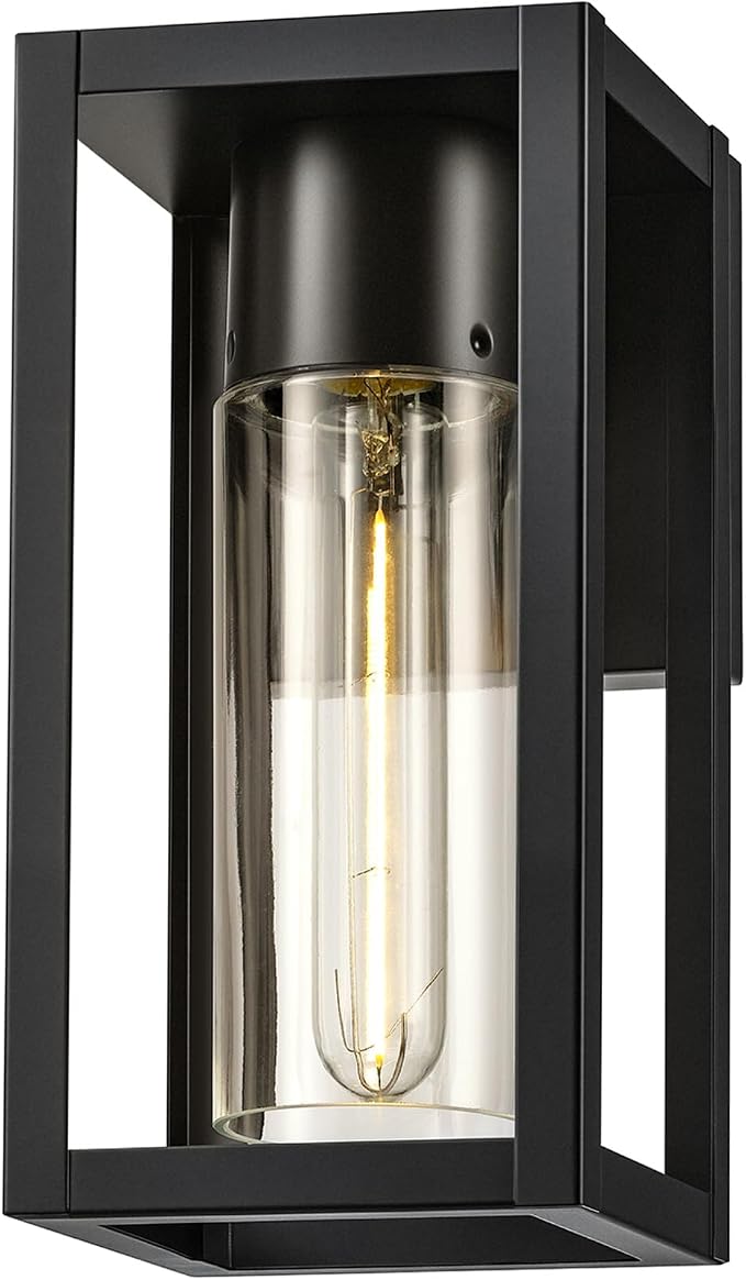 Globe Electric 60000167 1W LED Integrated Solar Powered Outdoor Wall Sconce, Matte Black, Integrated Solar Panel, Clear Glass Shade, 100 Lumens, 3000 Kelvin, 90 CRI