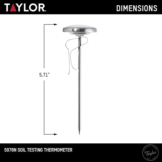 Taylor Soil Testing Thermometer, Gardening Tool for Plant Care, Gardening, Lawn, Farm, Outdoor Use, 4" Inch Stem