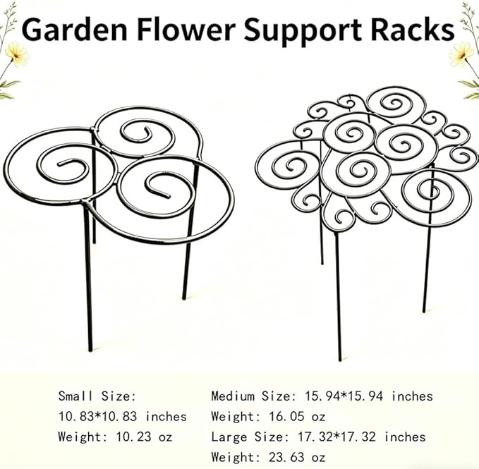 Metal Plant Support Ring for Garden, Peony Cage Stand, Indoor Pots, Flower Hoop, Decorative Grow Through Rings, Stackable Houseplant Stake, Dahlia Cage, Outdoor Orchid Clip(2PCS,Small)