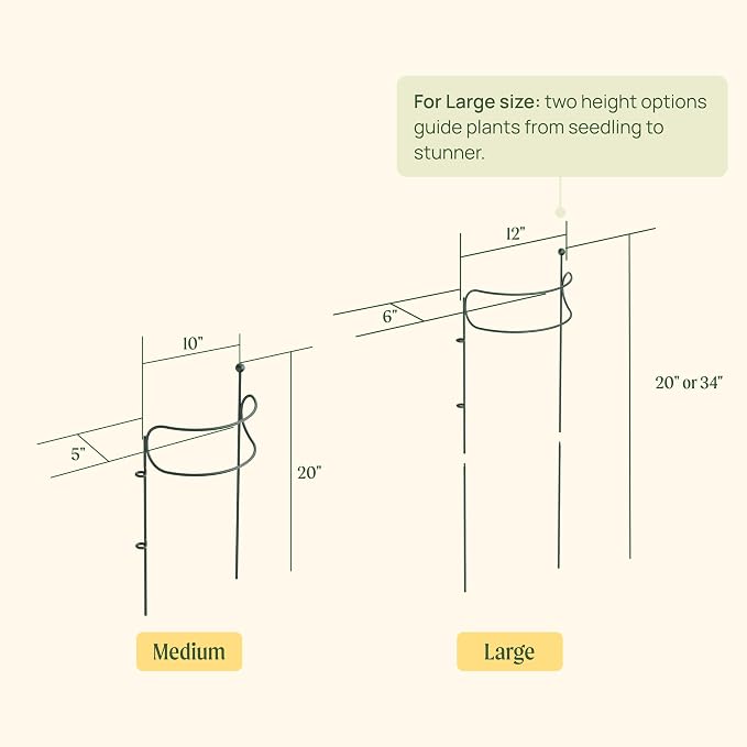 6 Pack Curved Plant Support Stakes, Dual Half Round Metal Garden Plant Stake, Peony Cages and Supports, 10"(W) x 20" (H) Flower Support Ring for Peonies, Hydrangea
