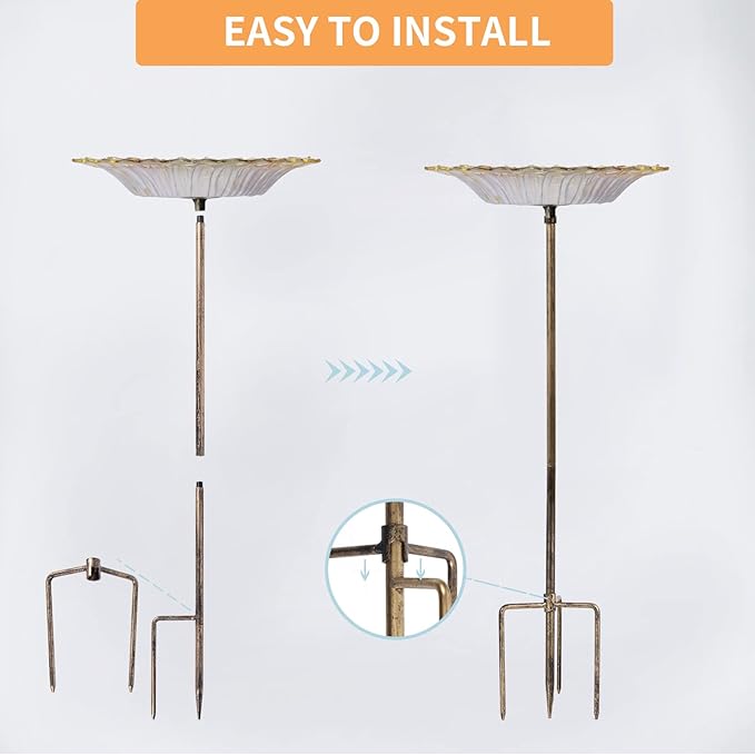 MUMTOP Glass Bird Bath, Garden Outdoor Birdbaths Birdfeeder with Metal Stake, Golden