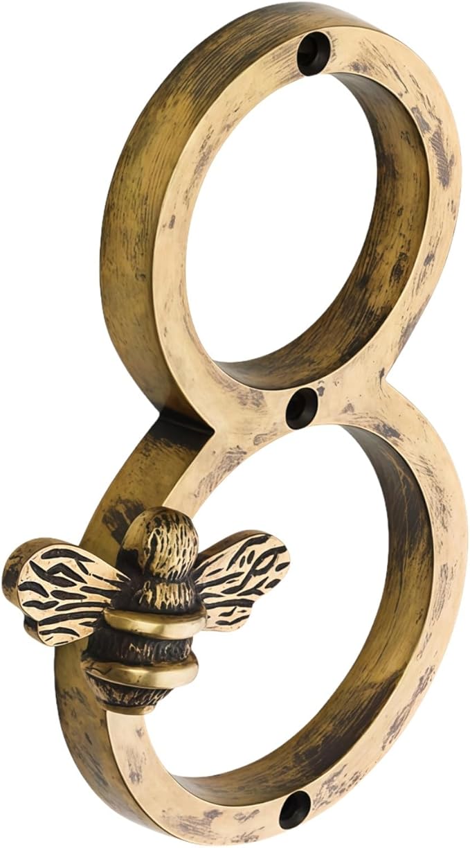 Aimery Bee House Number Sign, Classical Style 0-9 Metal, 3.5 inch for Outside, Motels，Address Numbers for House, Mailbox(Gold,8)