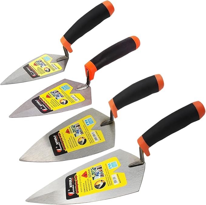 4-Pack Brick Trowel Set, 6" & 7" & 8" & 9" Pointing Trowel Set Gauging Trowel Set with Soft Grip,Masonry Hand Tool Margin Trowel for Brickwork, Blockwork, Stonework, Masonry ﻿ (Pointed End)