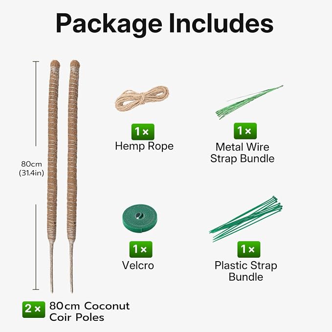 Mcbazel 2 Pack 31.5'' Bendable Moss Pole, Monstera Plant Support, Coco Coir Moss Poles for Climbing Plants, Stakes for Indoor Plant, Accessories for Monstera Pot