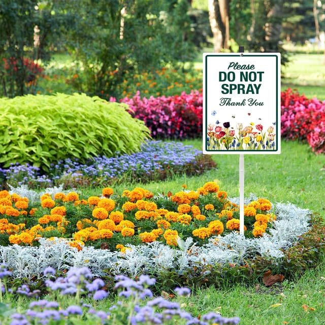 Please Do Not Spray Thank You Yard Sign With Stake No Spray Zone Reflective Aluminum Lawn Signs Signs Rust Free Pollinator Wildflowers Garden Signs (8x12) IN