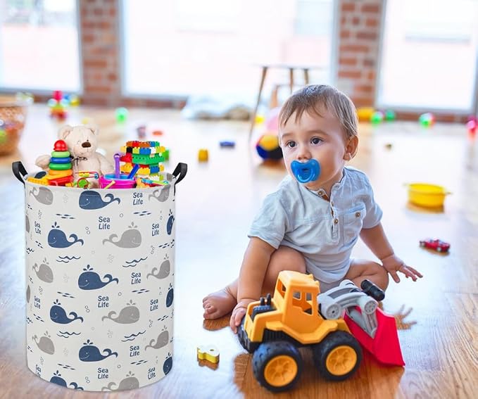 Kids Laundry Basket Baby Hamper Whale Toy Storage Bin for Boys Room Decor for Bedroom Bathroom(Whale)