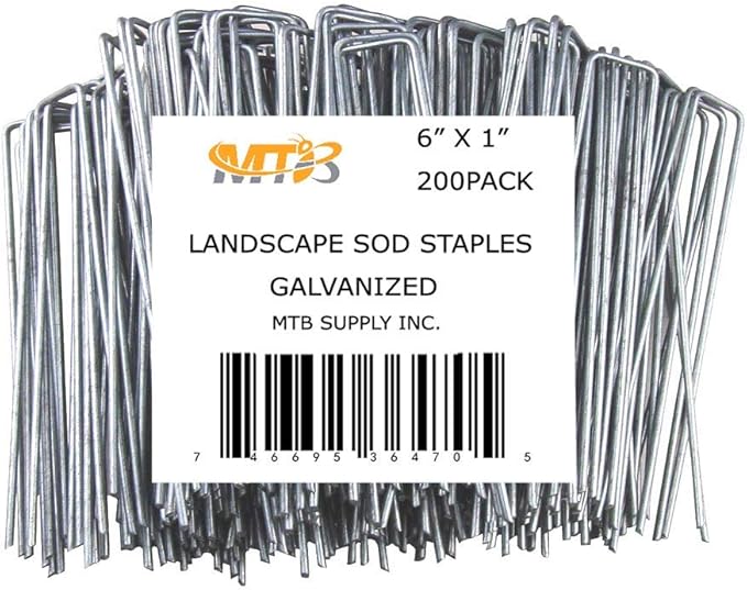 200 Pack 6 Inch 11GA(0.12inch) Landscape Staples Garden Stakes Fence Netting Pins Ground Spikes Sod Cover Fabric Pegs Anti-Rust Galvanized