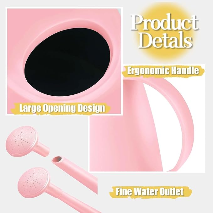 Watering Can,Long Spout Water Cans for Indoor and Outdoor Garden,Plants Water Cans for Flower & shrubs - 1.8L/1/2 Gallon (Pink)