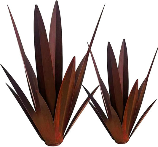 2 PCS Metal Agave Sculpture Decoration, Vintage Country Hand-Painted Sculpture DIY Metal Agave Plant, Home Garden Courtyard Lawn Outdoor Decoration (2pcs-red)