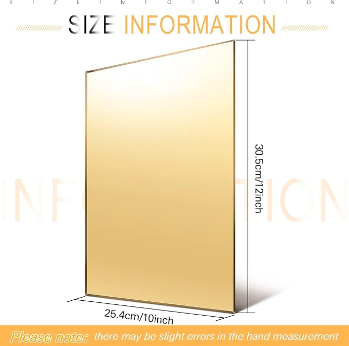 Yalikop 3 Pcs Acrylic Mirror Sheet Acrylic Sheet Laser Cutting Acrylic Shatterproof Plastic Mirrors for Home, Architectural Design, Kids Vanity, Gym, Garden, Boats (Gold)