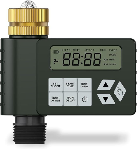 Hose Faucet Water Timer for Outdoor Garden with Brass Inlet, Ortis Programmable Sprinkler Timer with Rain Delay/Manual/Automatic Mode, IP67 Leak-Proof Design for Lawn Yard, 1 Outlet