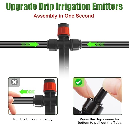 Kalolary Drip Irrigation Emitters, 30pcs Adjustable 360 Degree Water Flow Emitters for 1/4" Tubing, Two-Way Connection Irrigation Drippers for Garden, Lawn, and Greenhouse Watering Systems(Red)