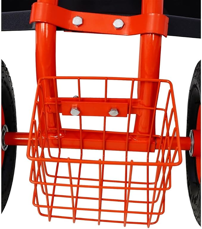 Garden Cart Rolling Scooter, Adjustable Height Heavy Duty Scooter, Rolling Garden Cart with 4 Wheels and Extendable Handle, Garden Stool Cart with 360-Degree Seat and Tool Tray Red