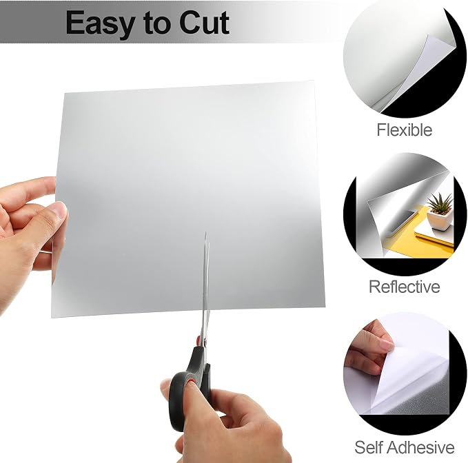 Zonon Flexible Mirror Sheets Self Adhesive Non Glass Mirror Tiles Stickers for Home Wall Decor(10 Pieces,7.9 x 7.9 Inches)