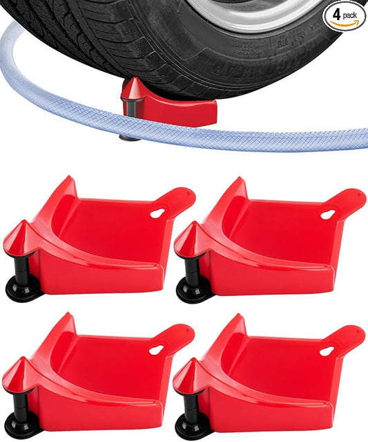 Car Hose Guide 4PCS, Hose Guide for Car Wash Detail, Tire Hose Roller Preventing Pressure Washer Hose from Stuck and Snagging Car Wash Tool for SUV Pickup Truck RV ATV Motorcycle (Red)