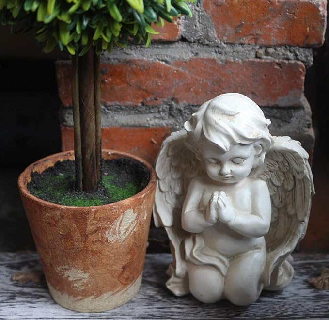 Vintage Kneeling Praying Cherub Statue Indoor Outdoor Home Garden Decoration Wings Angel Statue Memorial Sculpture
