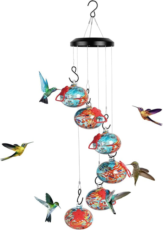 Headak Life Charming Wind Chimes Hummingbird feeders for Outdoors Hanging ant and bee Proof,Never Leak,Perfect Hummingbird Gift for People(Blue)