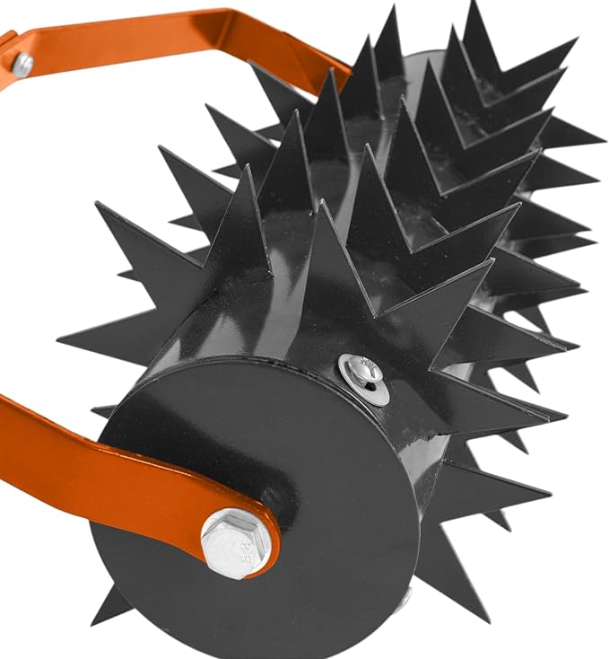 18in Rolling Lawn Aerator, Heavy Duty Manual Aerator Lawn Tool, Lawn Spike Aerator Roller with Adjustable Handle, Soil Penetrator Push Lawn Aeration for Garden Yard Patio (Orange)
