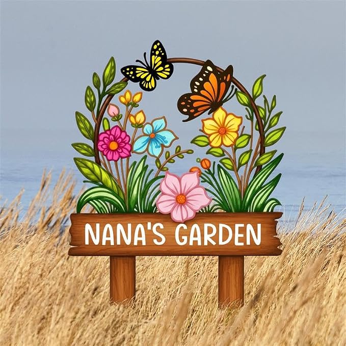 Personalized Metal Yard Sign for Mother's Day, Butterfly & Flower Design, Gift for Garden Lovers, Metal Sign, Garden Decor, Christmas Decoration