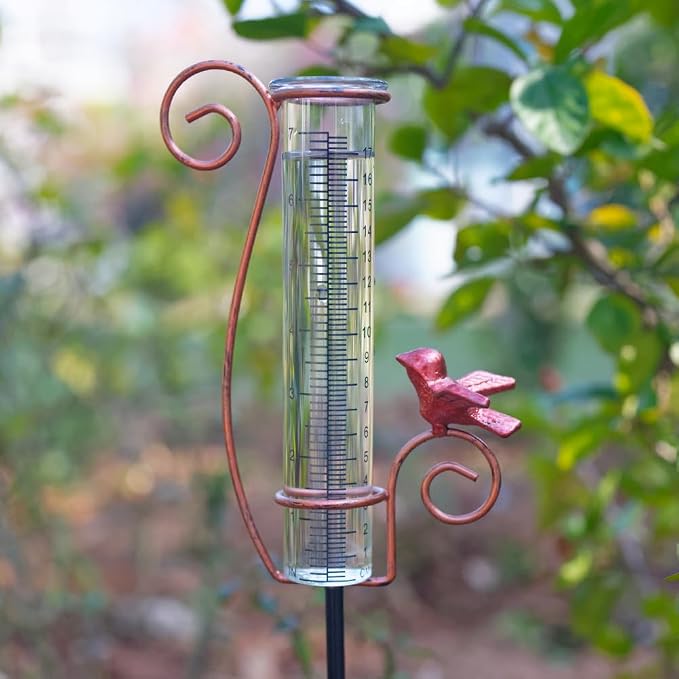 Cardinal Rain Gauge Outdoor, 7 Inch Metal Rain Gauges for Measuring Precipitation, Patio, Garden Yard Decor