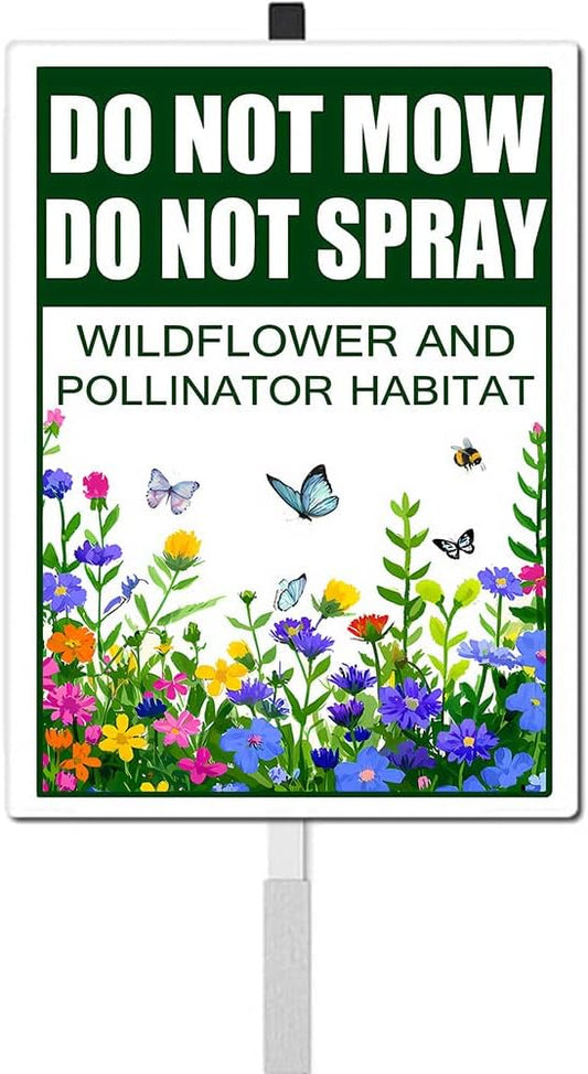 Do Not Mow Do Not Spray Wildflower and Pollinator Habitat Yard Sign With Stakes No Mow May Rustproof Reflective Aluminum Butterfly Garden Signs 8x12 inches