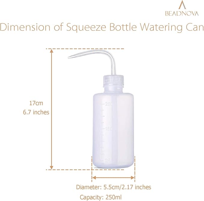 BEADNOVA Squeeze Plant Watering Bottle 250ml 8oz Small Wash Bottle Squeeze Plastic Watering Can for Indoor Plants Succulents (1pc)