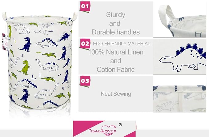 Dinosaur Laundry Basket Baby Laundry Hamper Cute Kids Hamper Toy Storage Bin Handles for Boys and Girls Dinosaur Room Decor (Polychrome Dinosaurs)