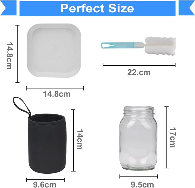2Pack Sprouting Kit,1000ml Sprouting Jar with Mesh Lids and Stands, Microgreens Sprouts Growing Kit, Broccoli Sprouts Seeds Sprouting Jars with Screen Lids,Blackout Sleeves, Tray