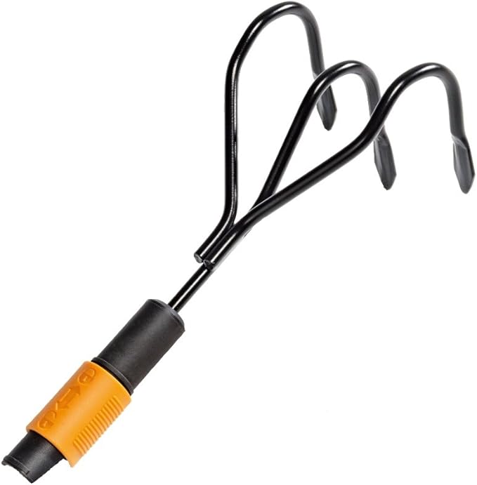 Fiskars QuikFit 3 Prong Cultivator, for Optimal Bed Preparation and Care, Tool Head, Length: 31 cm, Width: 12.5 cm, Black/Orange, 1000680