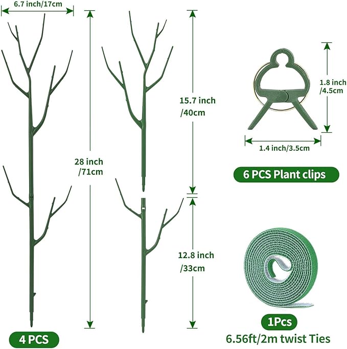 Yhtpouqe 4 Pack Plant Support Stakes, Plant Stakes for Indoor and Outdoor Plants. 28inch Plant Sticks with Extension Poles, Plant Clips, Plant Ties for Potted Monstera Plants, Climbing Plants