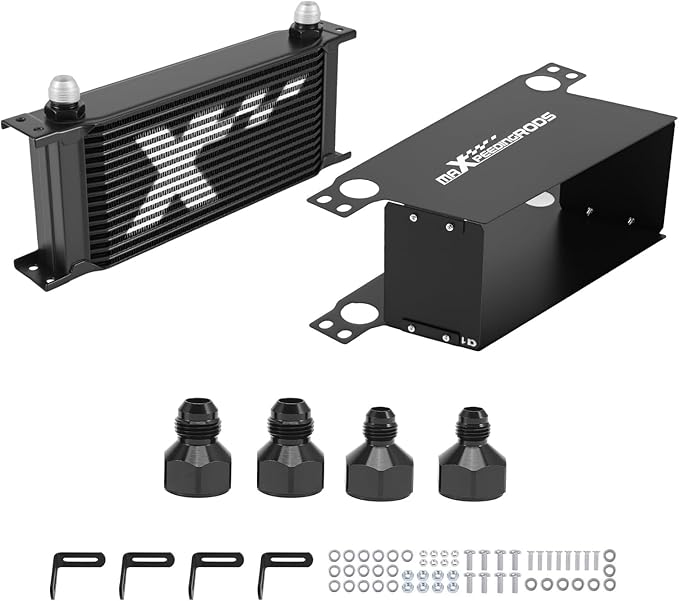 maXpeedingrods 16 Row Engine Oil Cooler, 10AN Stacked Plate Transmission Engine Oil Cooler Universal British Radiator Aluminium Black