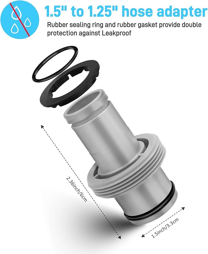 Pool Hose Connector for Leak-Proof Dual Seal and Stable Water Flow, 1.5" to 1.25" Pool Hose Adapter for Pool Parts and Accessories Replacement, Easy No-Tool Install for Above Ground Pools