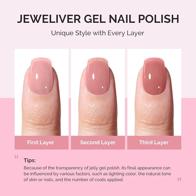 MelodySusie Jeweliver Jelly Gel Nail Polish, 0.5Fl.oz Mauve Sheer Pink Gel Polish Soak Off UV LED Light Cure Gift for Women Manicure Nail Art DIY at Home B6644