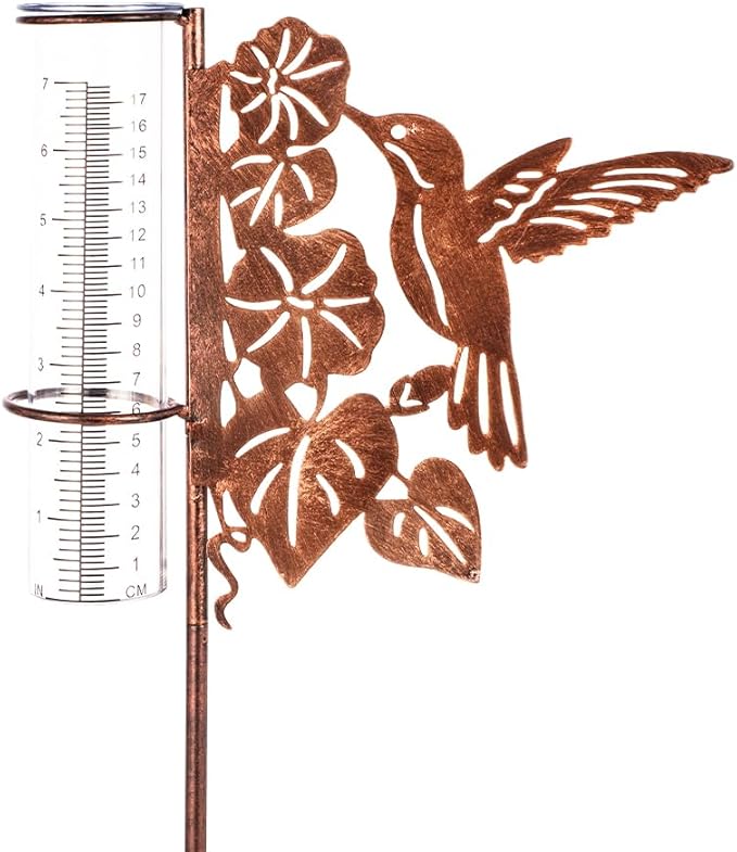 Hummingbird Rain Gauge Outdoor, Freezeproof Rain Gauge with Plastic Measuring Tube Rain Water Gauge Decor for Lawn, Yard, Garden (35'' Tall)