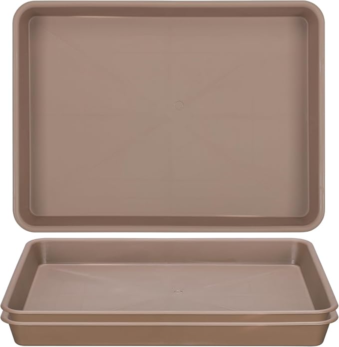 GREANER 3 Packs Plant Saucers for Indoors, 13 Inch Brown Plastic Tray, Rectangular Planter Trays and Saucers for Potted Plants