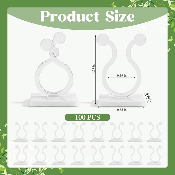 100 Pcs Plant Climbing Wall Fixture Clips, White Plant Fixer with Self-Adhesive Hook, Fixing Clip Vines Holder for Indoor Outdoor Plants Support Cable Wire (Medium)