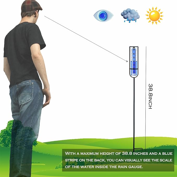DLUCKY Rain Gauge Outdoor, 38.8'' Freeze Proof Rain Gauge Outdoor with Stake Thickened Rain Gauges Large Clear Numbers Rain Gauges for Yard Rain Measuring Tool for Lawn, Patio, Yard, Garden