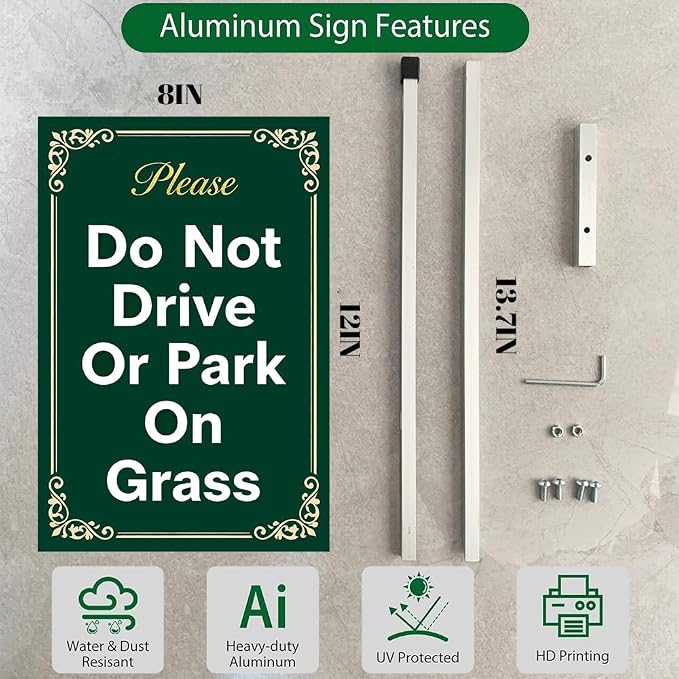 Do Not Drive Or Park On Grass Yard Sign With Stakes Keep Off Grass Stay Out of Lawn Signs No Parking Rustproof Reflective Aluminum Sign Outdoor 8x12 In