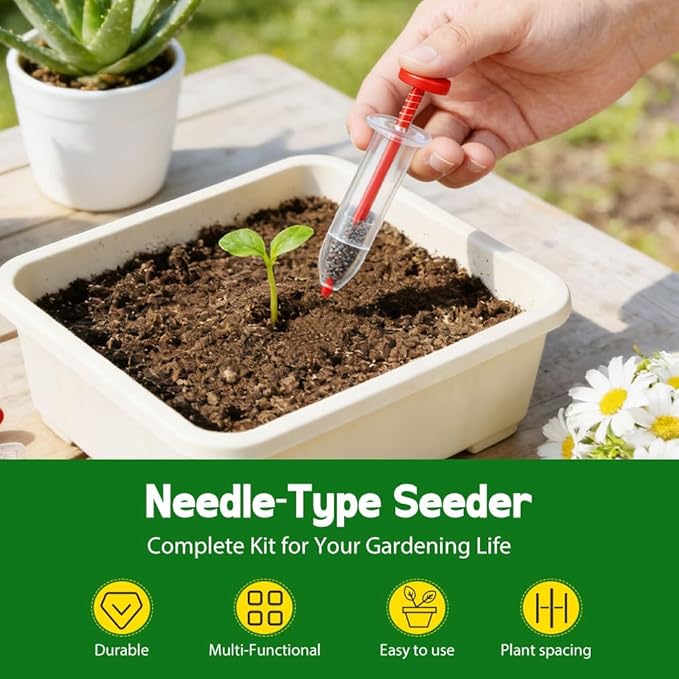 Mini Seed Spreader, 2026 New Seed Planter Tool Manual Seedlings Dibber and Widger Set, Sowing Seed Dispenser with 5 Speeds for Tiny Seeds (Yellow,6Pcs)