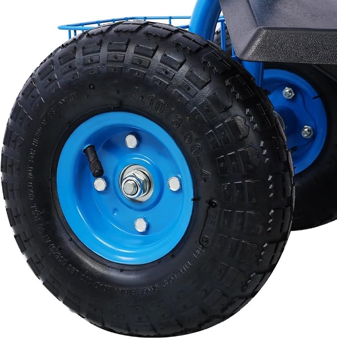Garden Cart Rolling Scooter, Adjustable Height Heavy Duty Scooter, Rolling Garden Cart with 4 Wheels and Extendable Handle, Garden Stool Cart with 360-Degree Seat and Tool Tray Blue
