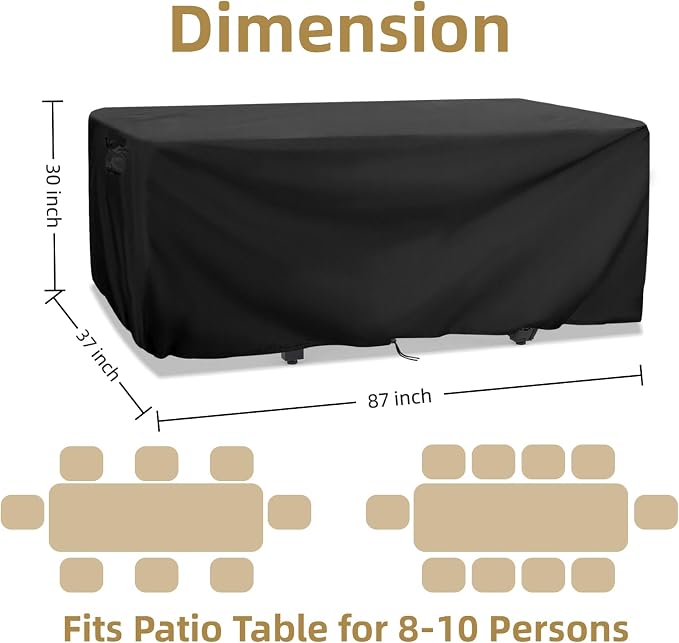 Patio Dining Table Cover for 8-10 Persons,87"Lx37"Wx30"H,Extra Large 7-8 FT Rectangle Outdoor Table Cover，Waterproof Dustproof Protection