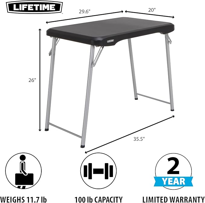 LIFETIME Stacking Compact Folding Table, 30 in. x 20 in., Black and Silver, Indoor/Outdoor