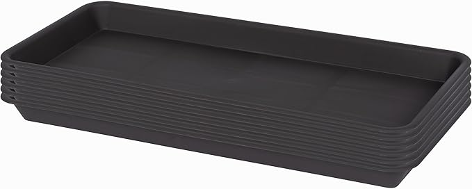 VUWEZ 6 Pack of Plastic Plant Tray Saucer Rectangular 14 inch, Plant Trays Saucers for Indoors Outdoor, Plant Water Drip Tray for Flower Pot Planter, Windowsill Plant Tray (6.8 X 14.5'', Brown)