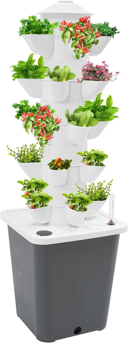 Hydroponics Growing System Kit & Vertical Indoor Garden Planter, 25-Pod Hydroponic Mechanism Indoor Plants, Herbs, Vegetables for Home Gardening System (White)