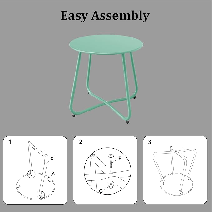 Patio Side Table Waterproof Round Metal Steel Weather Resistant Portable Outdoor and Indoor End Table for Garden Balcony Yard, Bean Green