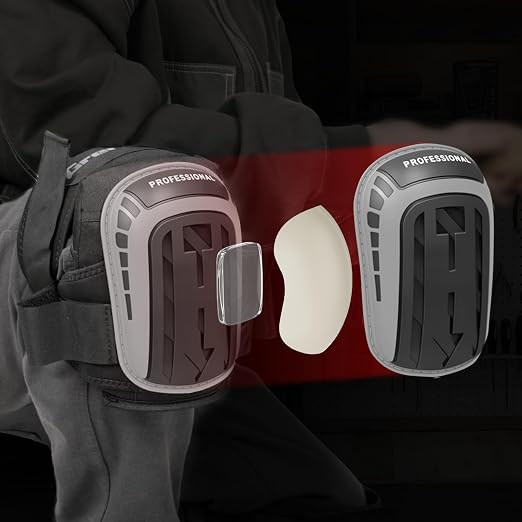 GRENPRO Professional Knee Pads for Work,Heavy Duty Thick Foam Knee Pads Tools, Knee Pad with Soft Gel Cushion for Construction, Work, Flooring, Gardening, Cleaning, Tiling,Gray