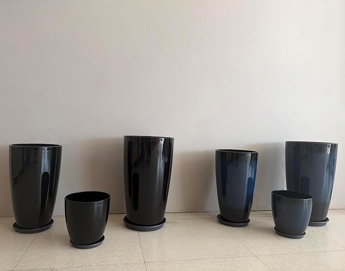 24/21/11 Inch Tall Planter Pots Garden Plastic Planters - Set of 3 for Indoor & Outdoor Use - Decorative Lightweight Flower Pots