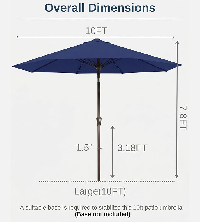 10FT Patio Umbrella, Outdoor Umbrella with Push Button Tilt and Crank, 8 Sturdy Ribs, UV Protection & Waterproof Market Umbrella for Pool, Backyard, Beach,Deck