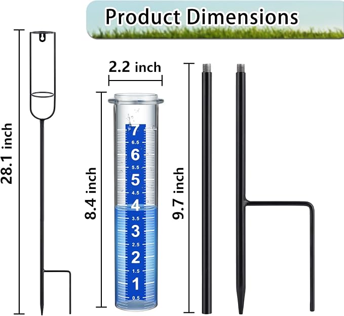 Rain Gauge Outdoor, Rain Gauges Outdoors Best Rated, Accurate Rain Measure Gauge for Garden, Thickened Tube Rain Meter with Stake, Adjustable Height & Large Font Water Gauge for Rain